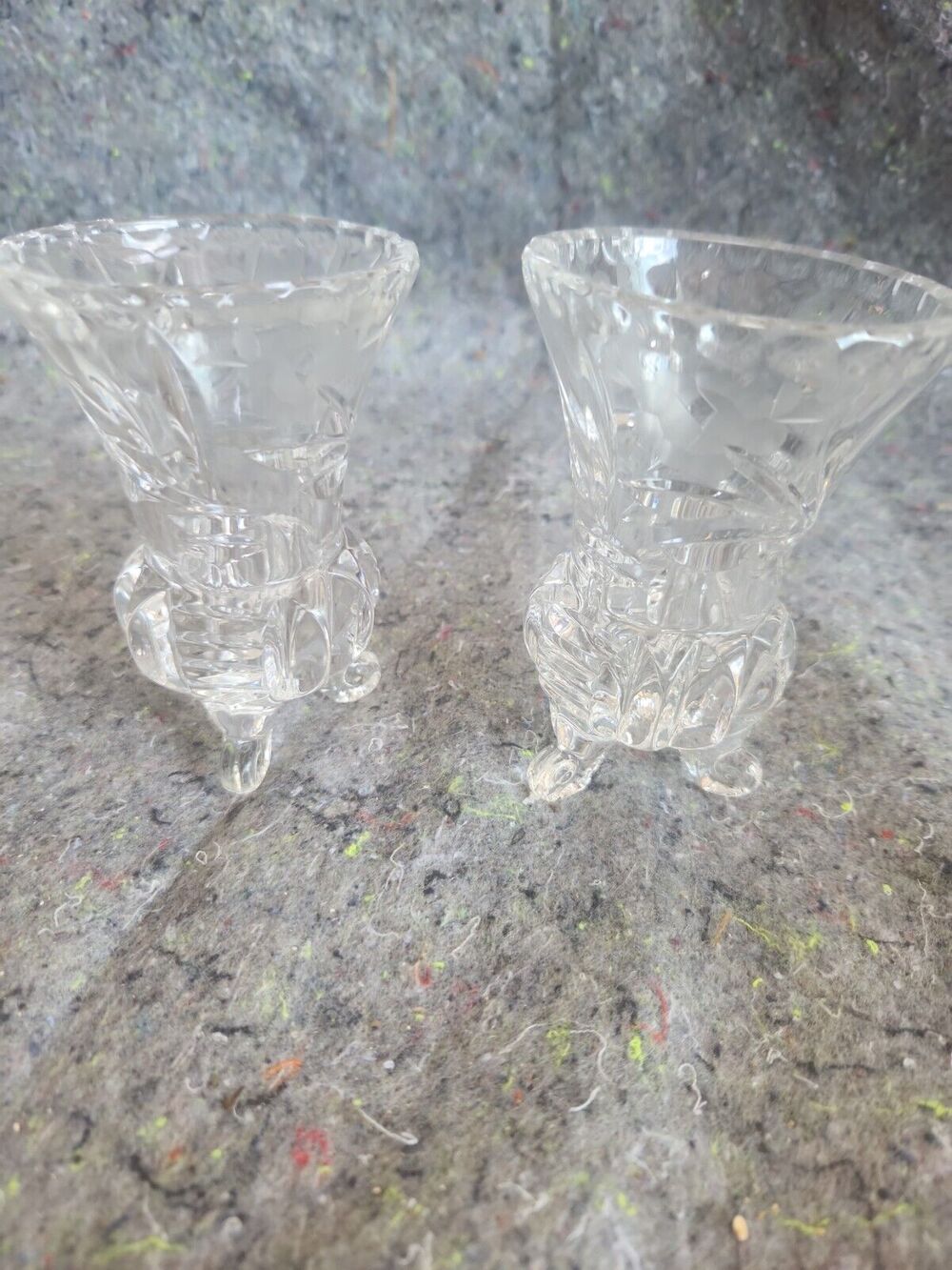 2 Vintage Golden Crown Western Germany Cut Glass 4.5" with Claw/Snail Feet
